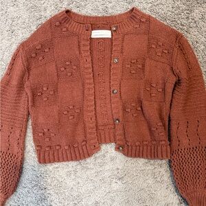 Anthropologie Rust Textured Knit Cardigan